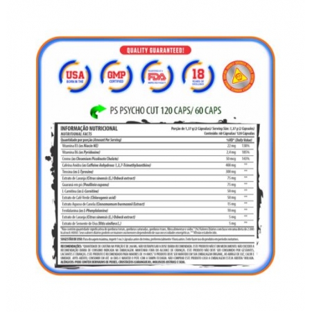 Psycho Cut Termogênico com L-Carnitina Psycholabz 120 Caps